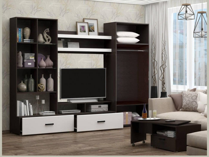 Гостиная Гамма-17 МДФ (Белый глянец, Ясень шимо светлый)