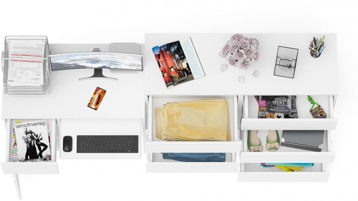 Мори Стол компьютерный МС-1 левый + Комод МК1200.8, цвет белый, ШхГхВ 210,4х50х94 см., выдвижной ящик слева, НЕ универсальная сборка