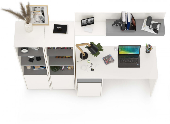 Торонто Компоновка № 06, цвет белый шагрень/стальной серый, ШхГхВ 200х53,1х149,7 см., универсальная сборка