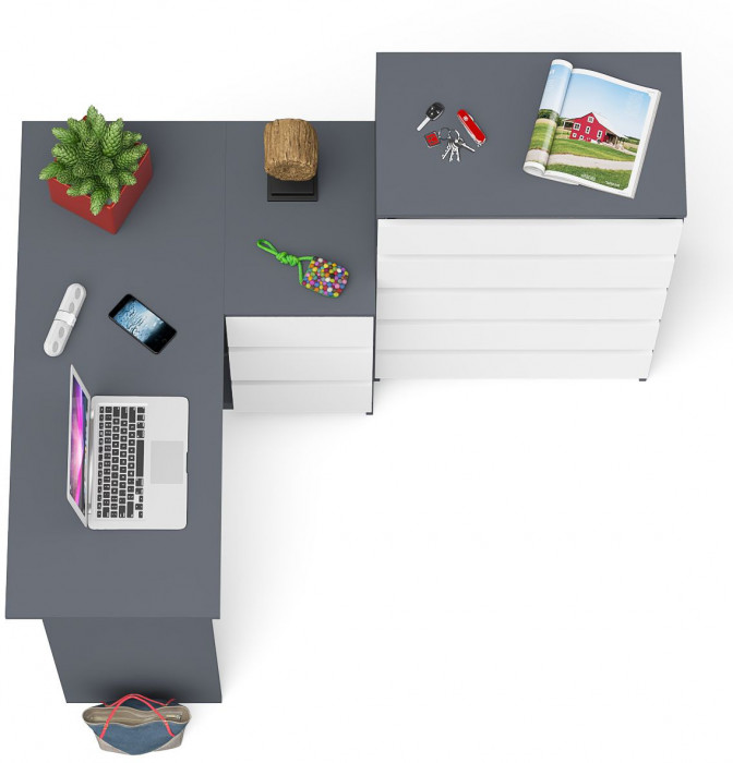 Мори Стол компьютерный МС-16 правый + Комод МК700.5, цвет графит/белый, ШхГхВ 194,8х84,9х114 см., выдвижные ящики справа, НЕ универсальная сборка