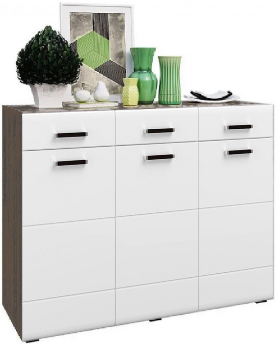 Нэнси NEW МДФ Комод (3дв.+3ящ.) (Белый глянец, Белый)