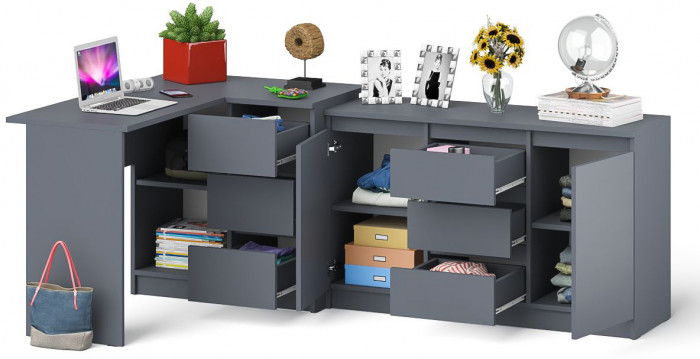 Мори компьютерный стол МС-16 правый + Комод МК1200.3, графит