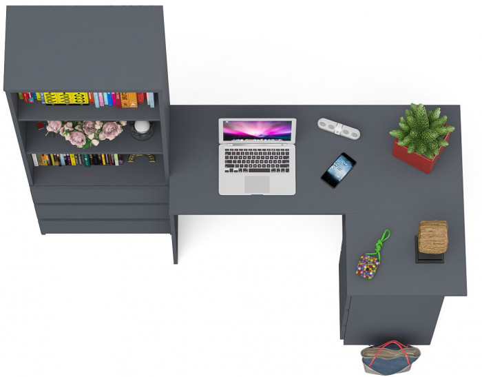 Мори компьютерный стол МС-16 правый + Стеллаж МСТ600.3, графит