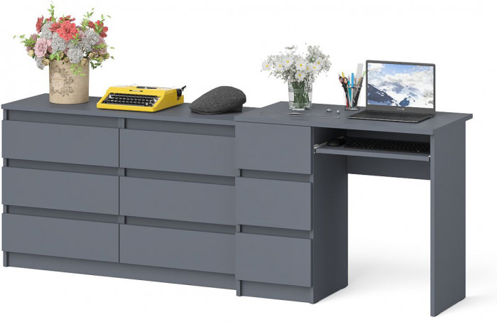 Мори компьютерный стол МС-6 левый + Комод МК1200.6, графит