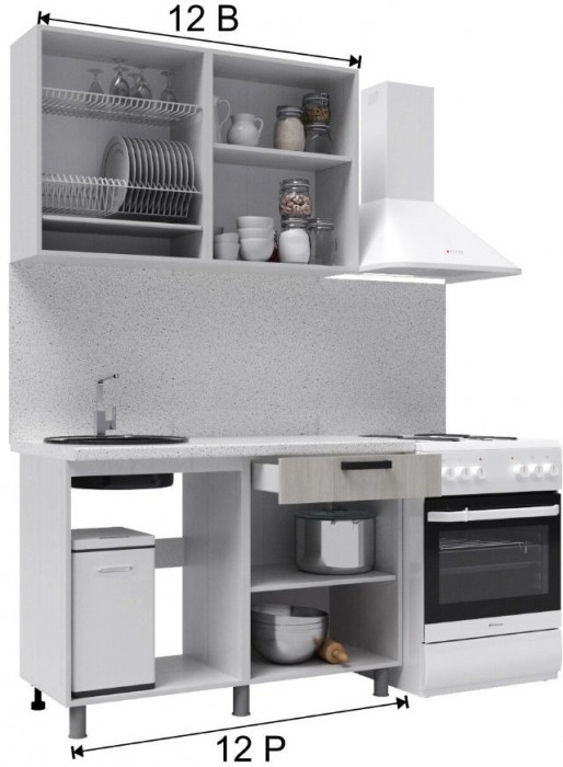 Кухонный гарнитур Григгс 1,2м камень светлый/камень темный