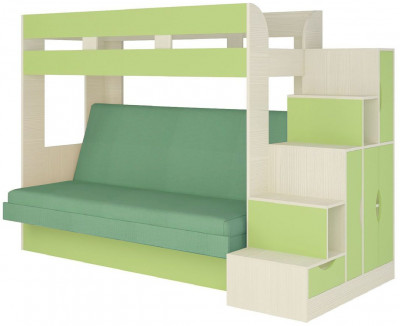 Карамель 75-01 Кровать-чердак Зеленый / Бодега светлый / Велюр Зеленый