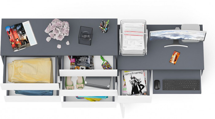 Мори Стол компьютерный МС-1 левый + Комод МК1200.8, цвет графит/белый, ШхГхВ 210,4х50х94 см., выдвижной ящик слева, НЕ универсальная сборка