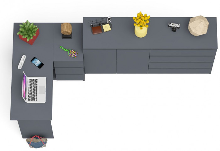 Мори Стол компьютерный МС-16 правый + Комод МК1600.1, цвет графит, ШхГхВ 284,8х84,9х94 см., выдвижные ящики справа, НЕ универсальная сборка