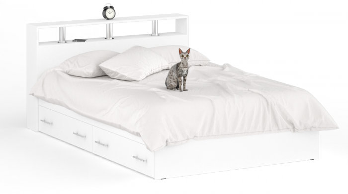 Камелия Кровать с ящиками 1400, цвет белый, ШхГхВ 143,5х217х78,2 см., сп.м. 1400х2000 мм., без матраса, основание есть
