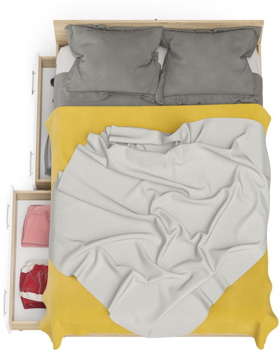 Мори Кровать с ящиками 1400, цвет дуб сонома/белый, ШхГхВ 143,5х203,5х70 см., сп.м. 1400х2000 мм., без матраса, основание есть