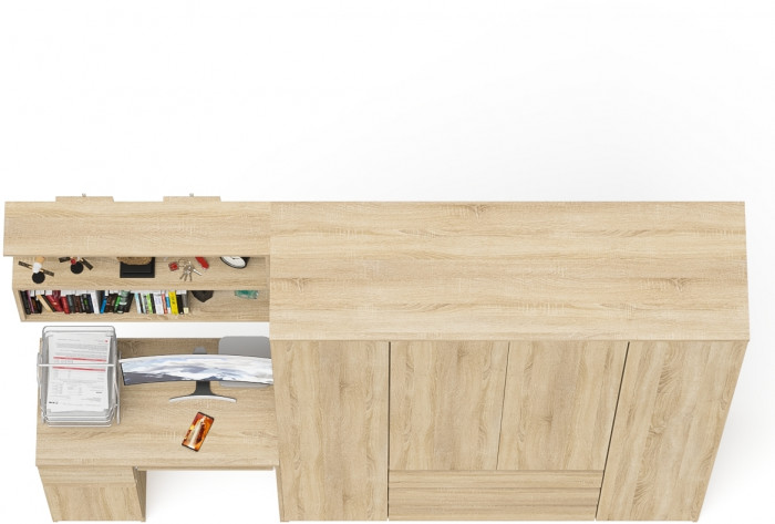 Мори Стол компьютерный МС-1 левый + Шкаф МШ1600.1 + Полка 900, цвет дуб сонома, ШхГхВ 250,4х50,4х209,6 см., НЕ универсальная сборка