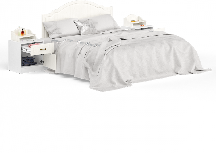 Ливерпуль Кровать 11.08 + осн. + ножки + две Тумбы 08.146 + две 10.117, цвет ясень ваниль/белый, ШхГхВ 266х204х112 см., 1600х2000 мм., б/м, орт. есть