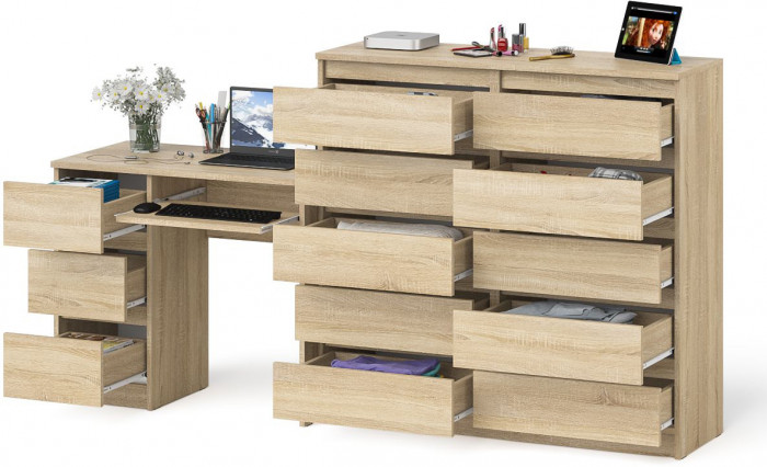 Мори Стол компьютерный МС-6 левый + Комод МК1200.10, цвет дуб сонома, ШхГхВ 210,4х50х115 см., выдвижные ящики слева, НЕ универсальная сборка