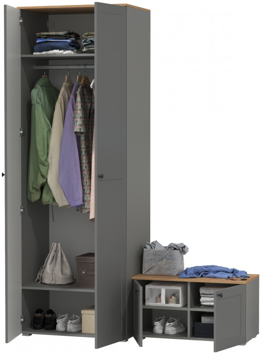 Остин Прихожая 06, цвет серый графит/дуб крафт золотой, ШхГхВ 160х54,3х229,6 см., универсальная сборка