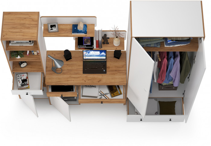 Вуди Компоновка № 23, белый премиум/дуб крафт золотой