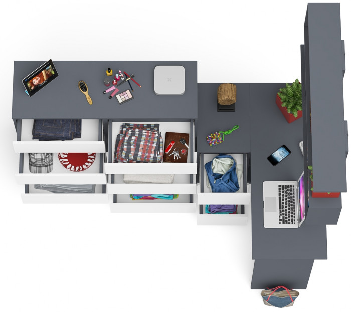 Мори компьютерный стол МС-16 левый + Комод МК1200.10 + Полка 1200, графит/белый