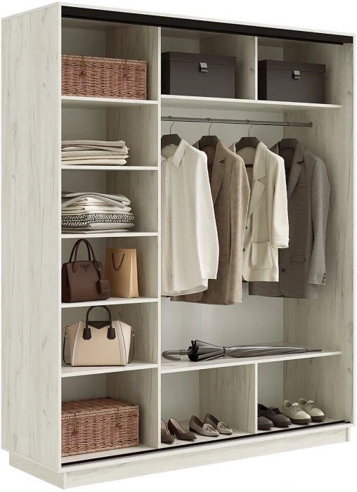 Тринити NEW Шкаф-купе 1800, Дуб крафт белый (вставка зеркало х2 + фасад)