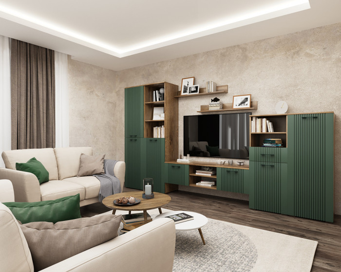 Модульная гостиная "Монреаль" - Дуб канзас/Зеленый матовый