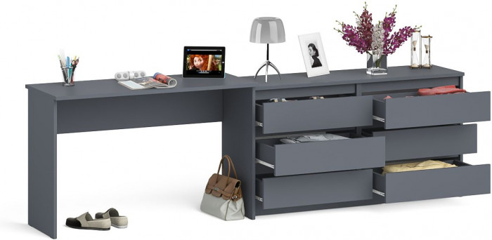 Мори Стол письменный МСП1200.1 + Комод МК1380.6, цвет графит, ШхГхВ 258,4х50х76,6 см., универсальная сборка