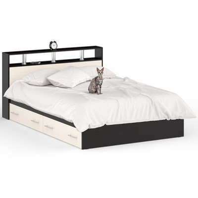 Камелия Кровать с ящиками 1400, цвет венге/дуб лоредо, ШхГхВ 143,5х217х78,2 см., сп.м. 1400х2000 мм., без матраса, основание есть