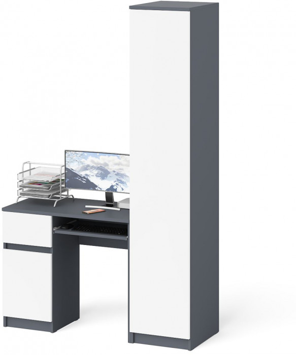 Мори компьютерный стол МС-1 левый + Пенал МШ400.1, графит/белый