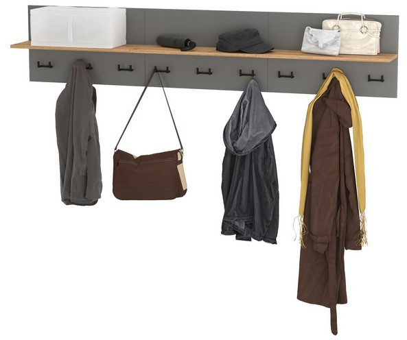 Октава 15.14.01 Вешалка + 15.14.01 Вешалка + 15.14.01 Вешалка, серый графит/дуб крафт золотой