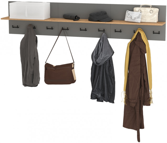 Октава 15.14.01 Вешалка + 15.14.01 Вешалка + 15.14.01 Вешалка, серый графит/дуб крафт золотой