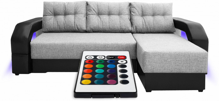 Диван-кровать раскладной, еврокнижка, угловой Манчестер , с подсветкой, рогожка/экокожа, ширина спального места 150 см, серый