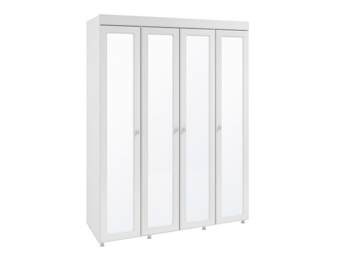 Шкаф 4-х дверный с 4-я зеркалами Монако МН-61 белое дерево