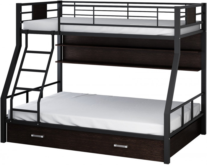 Двухъярусная кровать Гранада-1ПЯ, черная (ясень шимо темный, Серый)