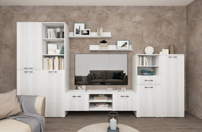 Модульная гостиная "Монреаль" - Белый текстурный/Ясень белый