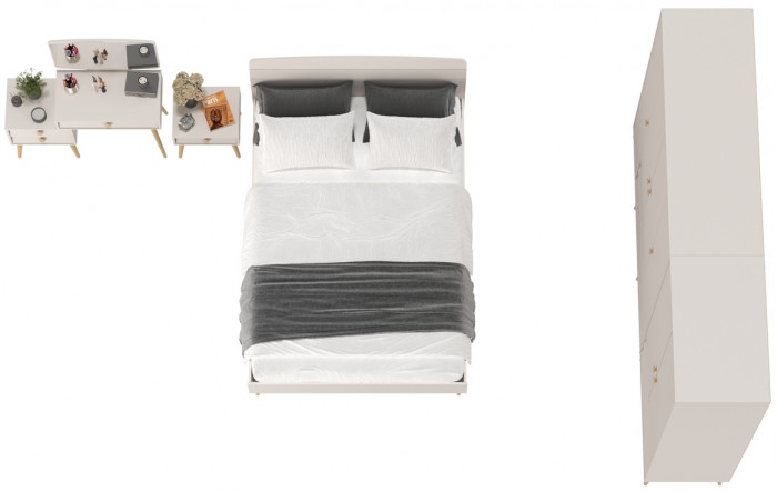 Афина Спальня 39-1400, цвет кашемир серый, сп.м. 1400х2000 мм., б/м, основание есть - фанера