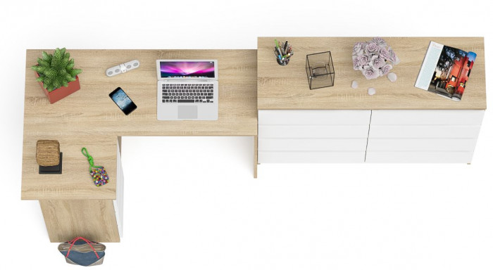 Мори Стол компьютерный МС-16 левый + Комод МК1200.8, цвет дуб сонома/белый, ШхГхВ 244,8х84,9х94 см., выдвижные ящики слев, НЕ универсальная сборкаа