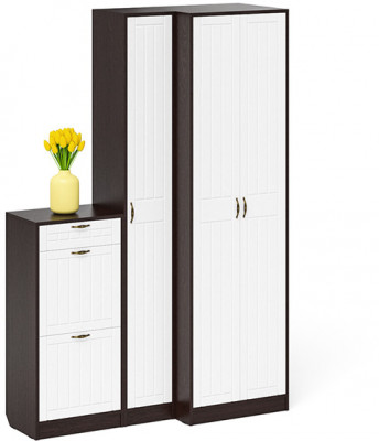 Прихожая П-6 Компоновка № 28, цвет венге/фасады МДФ белое дерево фрезеровка прованс, ШхГхВ 140х50х210 см., универсальная сборка