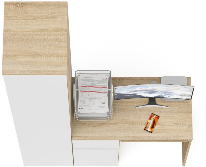 Мори компьютерный стол МС-1 левый + Пенал МШ400.1, дуб сонома/белый