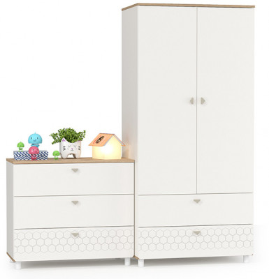 Эйп 13.334 Шкаф для одежды + 13.322 Комод , цвет белый/дуб белый, ШхГхВ 170х51,1х183,8 см., универсальная сборка