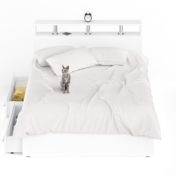 Камелия Кровать с ящиками 1400, цвет белый, ШхГхВ 143,5х217х78,2 см., сп.м. 1400х2000 мм., без матраса, основание есть