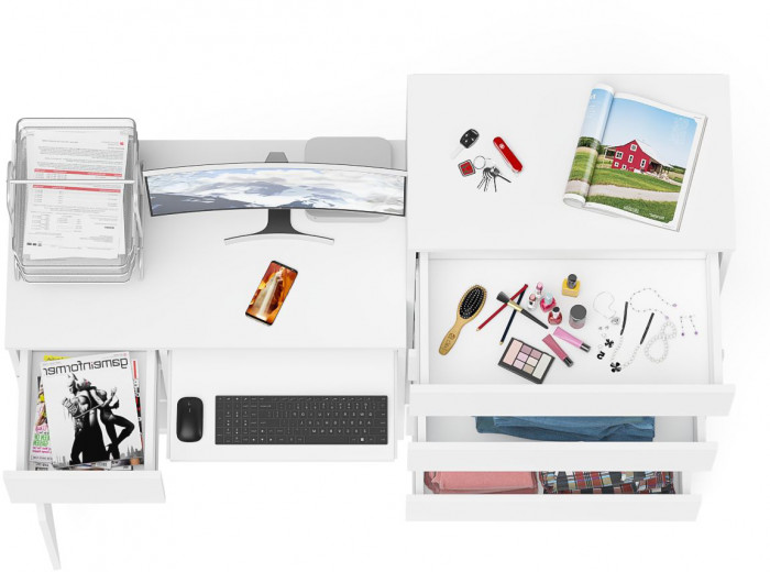 Мори Стол компьютерный МС-1 левый + Комод МК700.5, цвет белый, ШхГхВ 160,4х50х114 см., выдвижной ящик слева, НЕ универсальная сборка