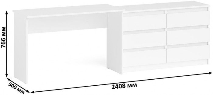Мори Стол письменный МСП1200.1 + Комод МК1200.6, цвет белый, ШхГхВ 240,8х50х76,6 см., универсальная сборка