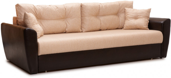 Диван-кровать Амстердам, 150х195, раскладной, еврокнижка, независимый пружинный блок, рогожка/экокожа, коричнево-бежевый