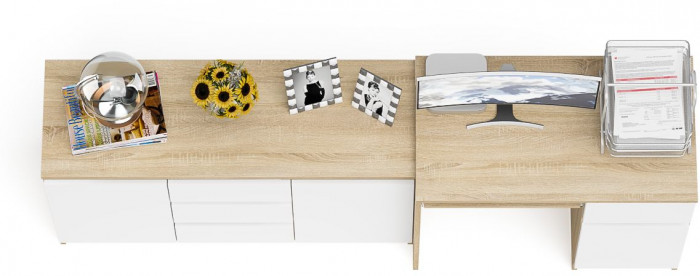 Мори компьютерный стол МС-1 правый + Комод МК1200.3, дуб сонома/белый