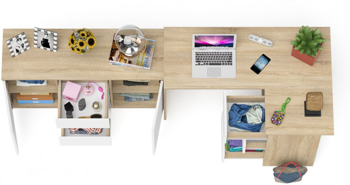 Мори компьютерный стол МС-16 правый + Комод МК1200.3, дуб сонома/белый