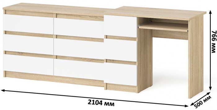 Мори компьютерный стол МС-6 левый + Комод МК1200.6, дуб сонома/белый
