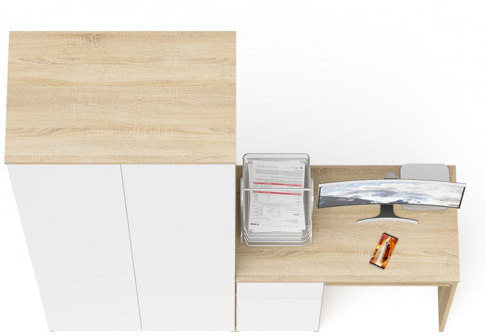 Мори Стол компьютерный МС-1 левый + Шкаф МШ800.1, цвет дуб сонома/белый, ШхГхВ 170,4х50,4х209,6 см., выдвижной ящик слева, НЕ универсальная сборка