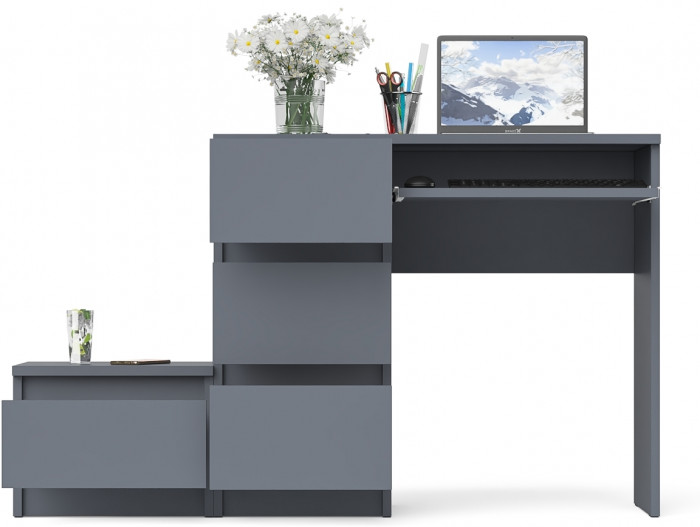 Мори Стол компьютерный МС-6 левый + Тумба ТМП400.1, цвет графит, ШхГхВ 130,4х50х76,6 см., выдвижные ящики слева, НЕ универсальная сборка