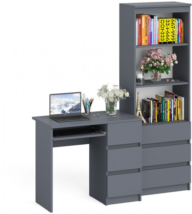 Мори Стол компьютерный МС-6 правый + Стеллаж МСТ600.3, цвет графит, ШхГхВ 150,4х50х179,6 см., выдвижные ящики справа, НЕ универсальная сборка