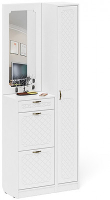 Прихожая П-6 Компоновка № 23, белая шагрень/фасады МДФ белое дерево фрезеровка ромб