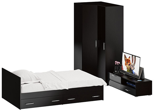 Спальня Стандарт 4-1200Я, венге/фасады ТВ тумбы МДФ чёрный глянец