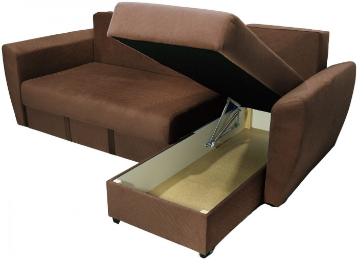Диван-кровать угловой Амстердам Люкс, 150х200, еврокнижка, велюр, коричневый