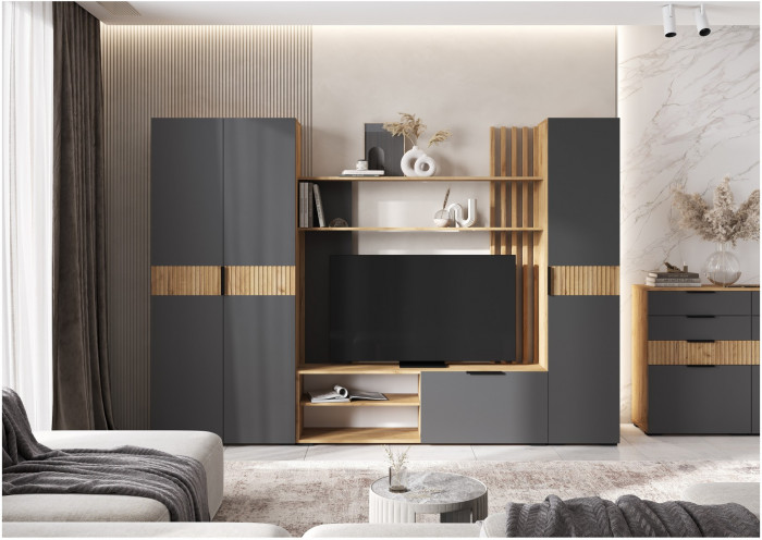 Модульная гостиная Роджина (Графит, Крафт золотой)
